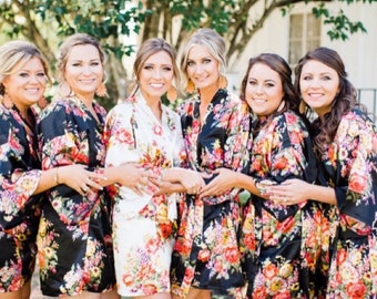 Plus Size Bridesmaid Robes, Bridesmaid Gifts, Black Floral Robes Set for Wedding,  Getting Ready Robes, Lace Robes, Plus Size Floral Robe