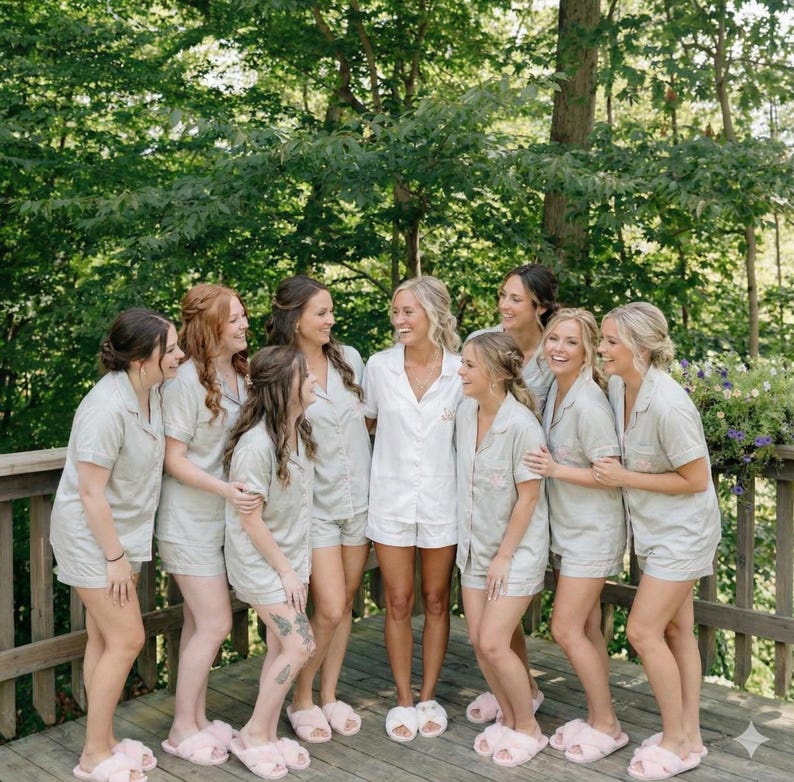 Bridal Party Pajamas, Personalized Satin Pajama, Bridesmaid Gifts, Bridal Party Getting Ready Pajamas, Wedding Morning PJs image 12