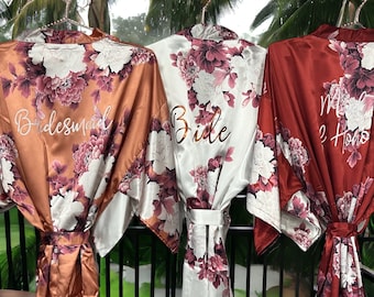 SALE Floral  Bridesmaid Robes-Bridesmaid Gifts- Personalized Robes-Silky Floral Robes -Bridal Party -Floral Robes-Bridal Robe