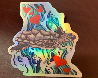 Turtle Love Vinyl Sticker - Vapor Wave