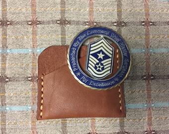 Challenge Coin Holder/Sleeve - choice of leather and thread color