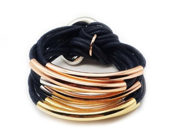 Navy Trio-Colour 8 Bar Bracelet, Tube Bracelets, Handmade Bracelets, Waxed Cotton Bracelets, Cord Bracelets for Women, Layered Bracelet,