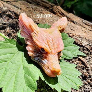 Pink Opal Wolf Head Hand Carved Pendant 20mm, 30mm, 50mm, gifts for her, gifts for him, unique pendants, necklace, pendants