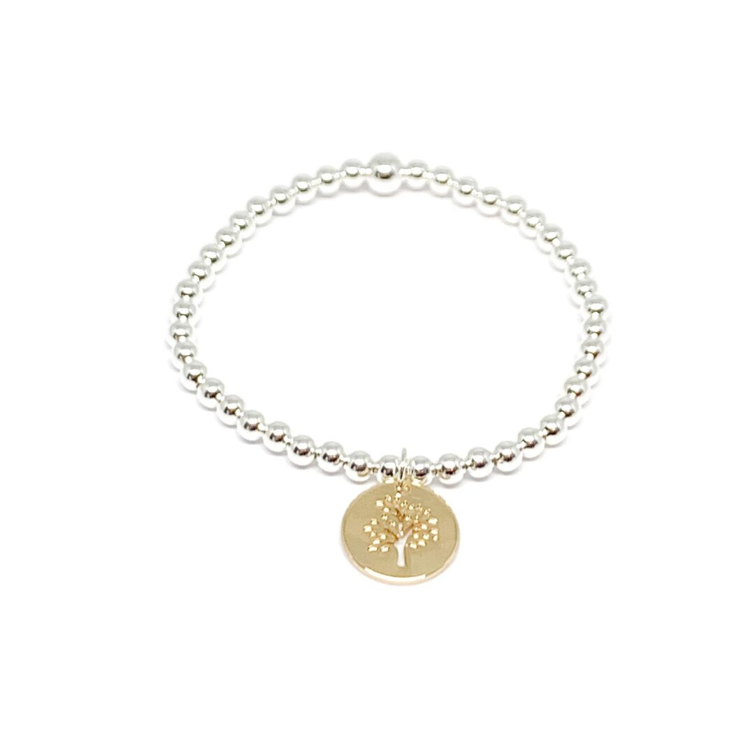 Beaded Silver Bracelet With Gold Tree of Life Charm, Gifts for Her ...