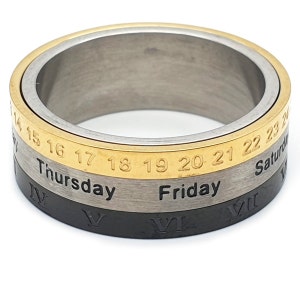 Datum Zeit Drehbar Edelstahl Ring Herren / Unisex Ring, Herren Ring, Damen Ring, Unikat Ring, Datum Ring, Tag Ring, Römische Ziffern Ring