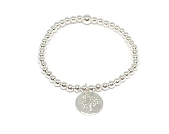 Beaded Silver Bracelet with Silver tree of life charm, gifts for her, handmade bracelet