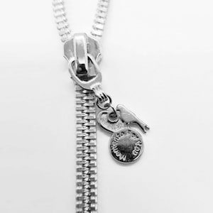 Zip Me Up Necklace Silver W Silver Charm/Puller, Zip Necklace,Real zip jewellery,Necklace for her, unique jewellery, one of a kind jewellery