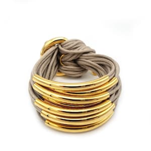 Grau & Gold 16 Bar Armband, Rohr Armbänder, handgemachte Armbänder, Schnur Armbänder für Frauen, geschichtet Armband, Zinn Armband