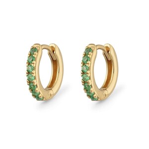 Green CZ Huggie Hoop Earrings - Dainty hoops - Huggie earrings - Colored stone hoop earrings - CZ hoop earrings (PAIR)
