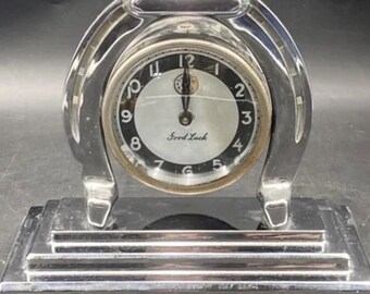 Vintage Lux "Good Luck" Horseshoe Clock