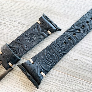 Apple Watch Band Suitable for all models 38/40/41mm 42/44/45/46/49mm Series 1 2 3 4 5 6 7 8 9 10 SE Ultra Ultra 2 - Black Flower -