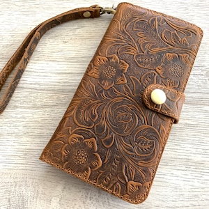 Cartera para iPhone, Funda de piel para iPhone, iPhone 16 Pro Max, iPhone 16 Pro, iPhone 16, 16e, iPhone 16+, iPhone 15 Pro Max, 15 / Funda con diseño de flores /