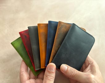 Personalized Distressed Leather Slim Bifold Wallet, Full Grain Cowhide Card Holder