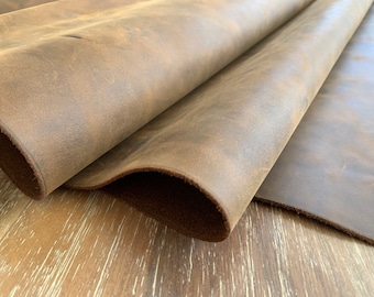 Distressed Cowhide leather piece | sheet - various sizes | Brown Color