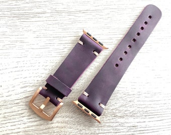 Apple Watch Band, Leather Watch Band, iWatch Band, Apple Watch Leather Band Series 1 2 3 4 5 6 7 8 9 SE, 42-44-45-49 mm, 38-40-41 mm, Purple