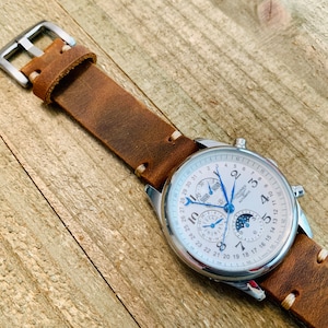Leather watch strap | Leather Watch Band | Handmade Watch Band  | 18 mm, 20 mm, 22mm, 24mm | Antique Brown