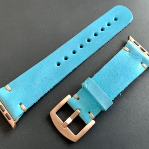 Apple Watch Band,  iWatch band, Series 1 2 3 4 5 6 7 8 9 10 SE ULTRA 2-1, 42-44-45-46-49-38-40-41 mm, Leather watch band, Turquoise Leather