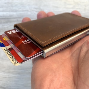 Billetera minimalista de cuero, billetera emergente para tarjetas de crédito, billetera de cuero, billetera delgada de cuero, billetera unisex