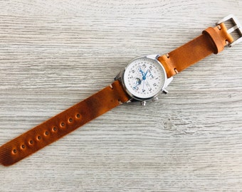 Leather watch strap | Leather Watch Band | Handmade Watch Band  | 18 mm, 20 mm, 22mm, 24mm | Cinnamon Brown Color