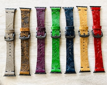 Apple watch band, Leather Band, Series 11-1, SE, ULTRA 49-46-45-44-42mm, 41-40-38mm,  iWatch bands, Flower