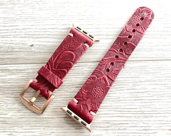 Apple Watch Band, Leather iWatch Bands, Series 11 - 1, SE, 49-46-45-44-42-41-40-38 mm, ULTRA R.Flower