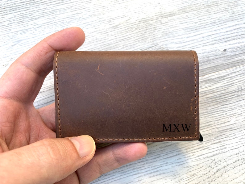 Minimalist Leather Wallet Pop Up Credit Card Wallet Leather Etsy