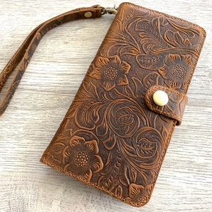 Cartera para iPhone, Funda de piel para iPhone, iPhone 16 Pro Max, iPhone 16 Pro, iPhone 16, 16e, iPhone 16+, iPhone 15 Pro Max, 15 / Funda con diseño de flores /