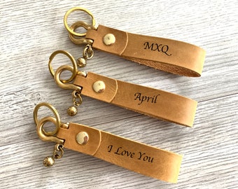 Leather Keychain, Key Fob, Women Key Chain for Men, Gold, Custom, Personalized | Camel |