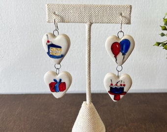 Porcelain Birthday Charm Earrings- Hand Painted Porcelain on Silver Hooks