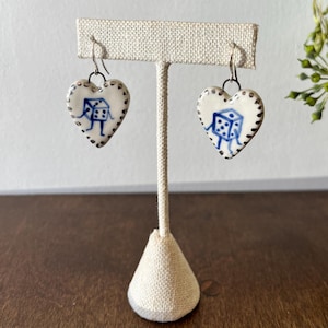 Hand Painted Ceramic Dancing Dice Earrings, Porcelain Earring on Silver Hook