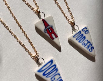 Custom Baseball Team Charms- Velvet Necklace with Hand Painted Porcelain Pennant Charm