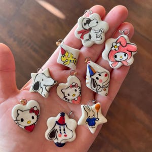 Cartoon Charms - Hand Painted Porcelain Charms with Velvet Necklace