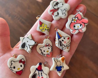 Cartoon Charms - Hand Painted Porcelain Charms with Velvet Necklace