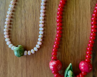 Stone Rondelle Charm Necklace with Hand Painted Porcelain Vegetable Charms
