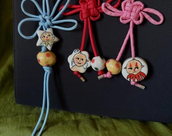 Porcelain Kewpie Bag Charm, Handpainted Charms on Paracord Knot