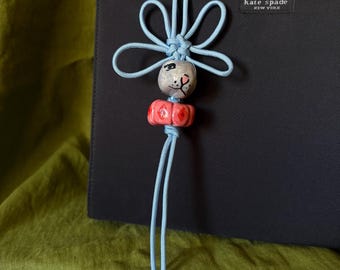Porcelain Rabbit Bag Charm, Handpainted Charms on Paracord Knot