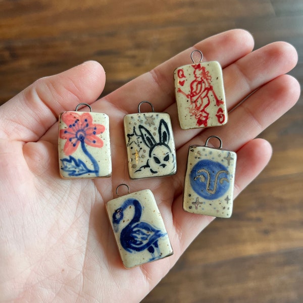 Hand Painted Playing Card Charms on Velvet Necklace