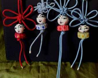 Porcelain Harlequin Bag Charm, Handpainted Charms on Paracord Knot