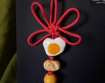 Porcelain Breakfast Bag Charm, Handpainted Charms on Paracord Knot