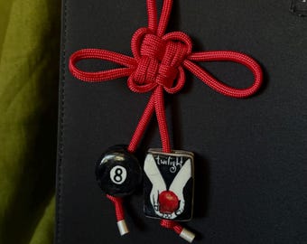 Porcelain Twilight Bag Charm, Handpainted Charms on Paracord Knot