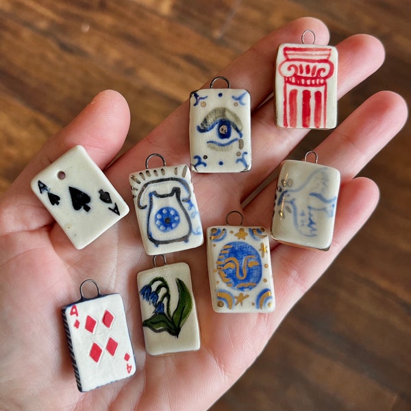 Porcelain Playing Card Charms on Velvet Neckkace