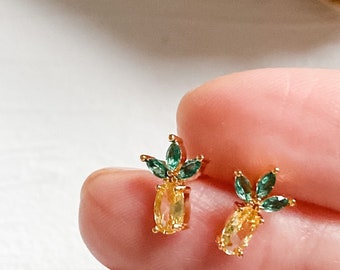 Gold Vermeil Pineapple Studs, Pineapple Earrings