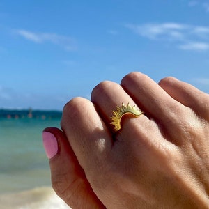 Dainty 14k Gold Vermeil Sunrise Ring, Beach Jewelry