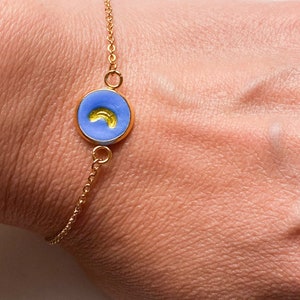 Handcrafted Cobalt Crescent Moon Bracelet, 14K Gold Vermeil Chain