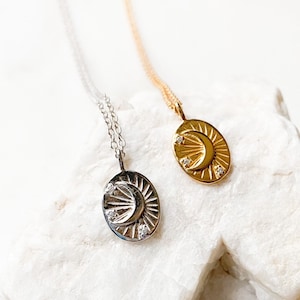 Litet månhalsband, 14k guld vermeil eller sterlingsilver, elegant halvmånehänge