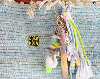 Divine Healing Code Bag Charm | Chunky Beaded Accessory, Swan Detail | Handmade Keychain