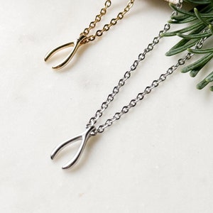 Złoty/Srebrny Naszyjnik Wishbone, Prezent Wishbone, Prezent Lucky Charm, Prezent dla Niej, Prezent na szczęście, Wishbone, Dla Niej, Naszyjnik warstwowy, Prezent dla Mamy