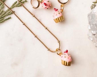 Cupcake Necklace and Earrings, Cheerful Jewellery