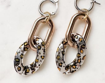 Gold Leopard Huggie Earrings, Lightweight Dangle