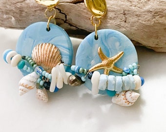 Ceramic Shell Earrings, Beach Jewelry, Unique Earrings, Mom Gift, Daughter Gift, Summer Jewelry, Wife Gift, Made in Canada, Anniversary Gift